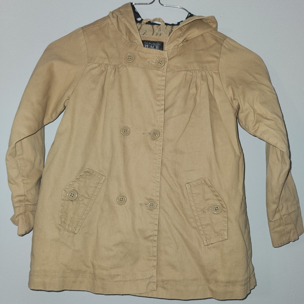 Children's Place Trench Coat Girls 5T Hooded Tan Beige Khaki Cotton Spring Fall